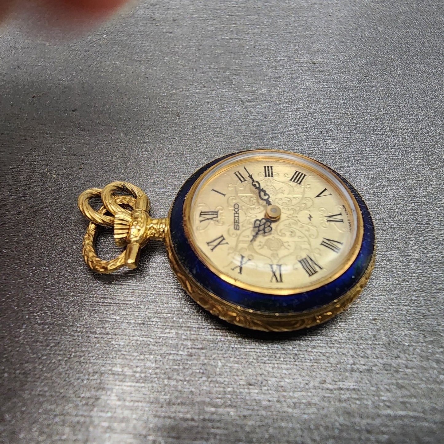 Seiko Pendent Watch Women 23mm Champagne Dial Gold & Blue Tone Manual Runs3