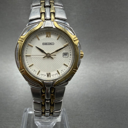 Seiko Watch Women 26mm Silver Dial Two Tone Date Round 7n820at0 New Battery0