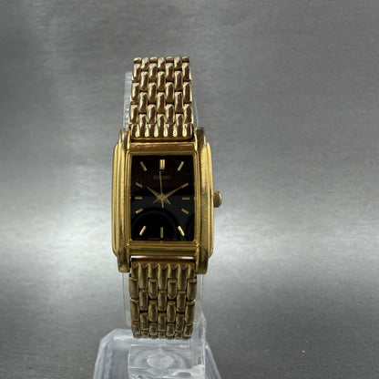 Seiko Tank Watch Women 18mm Black Dial Gold Tone Rectangle V4015650 New Battery5