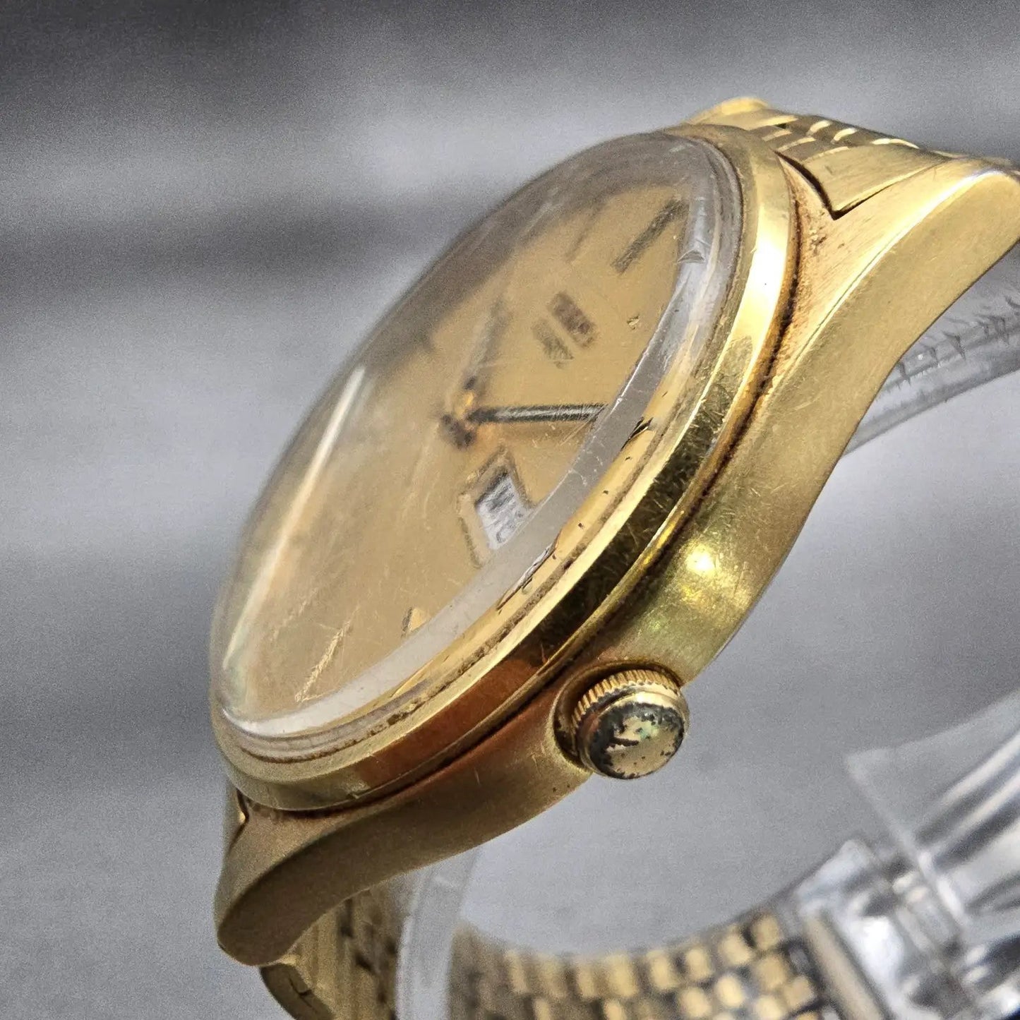 Seiko Watch Men 35mm Gold Dial Gold Tone Daydate Round 7N43-8A39 New Battery VTG2