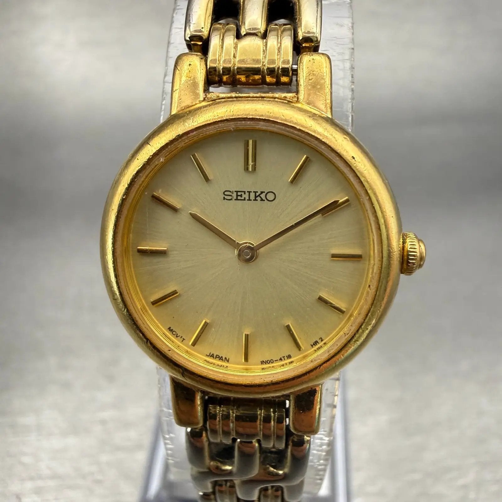 Seiko Watch Women 21mm Champagne Dial Gold Tone Round 1N00-1E09 New Battery VTG0