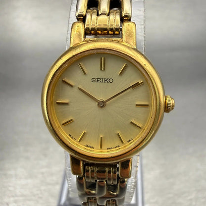 Seiko Watch Women 21mm Champagne Dial Gold Tone Round 1N00-1E09 New Battery VTG0