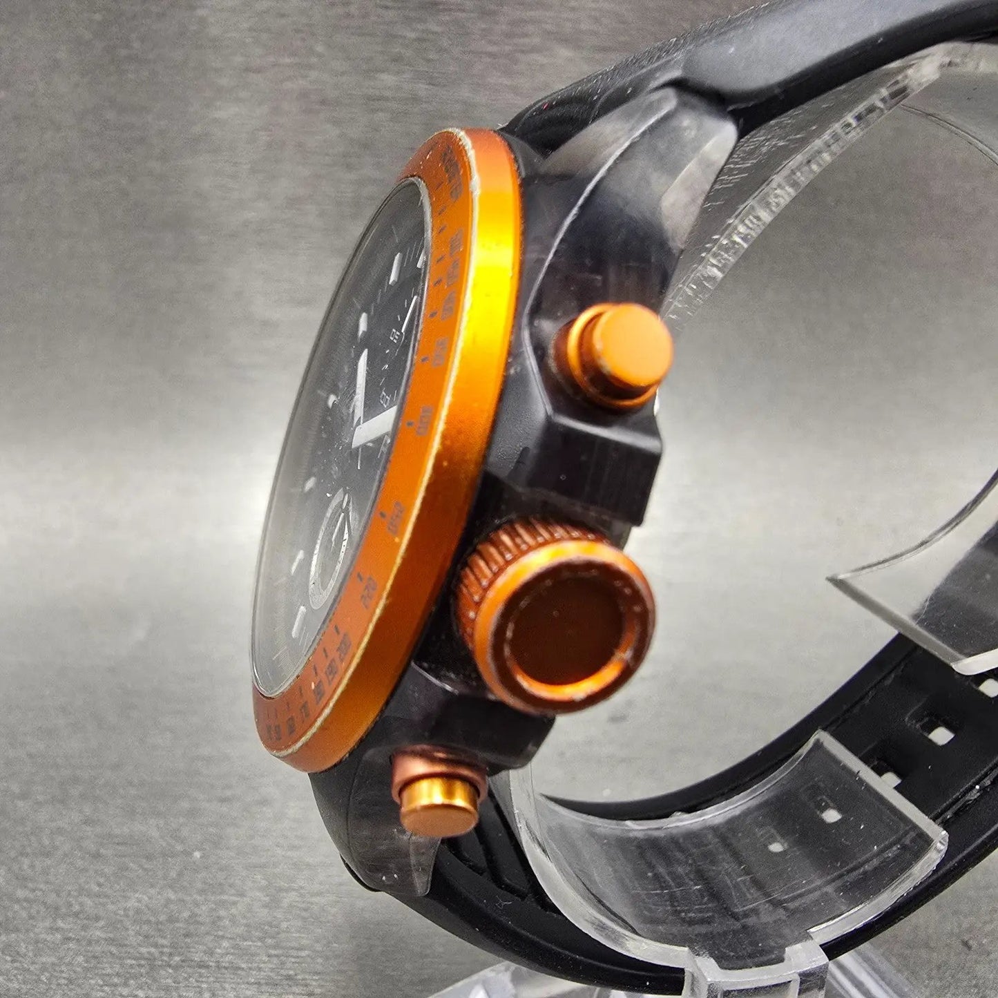Fossil Chronograph Watch Men 43mm Black Dial Gray Tone Orange CH-2785 New Batt Q3