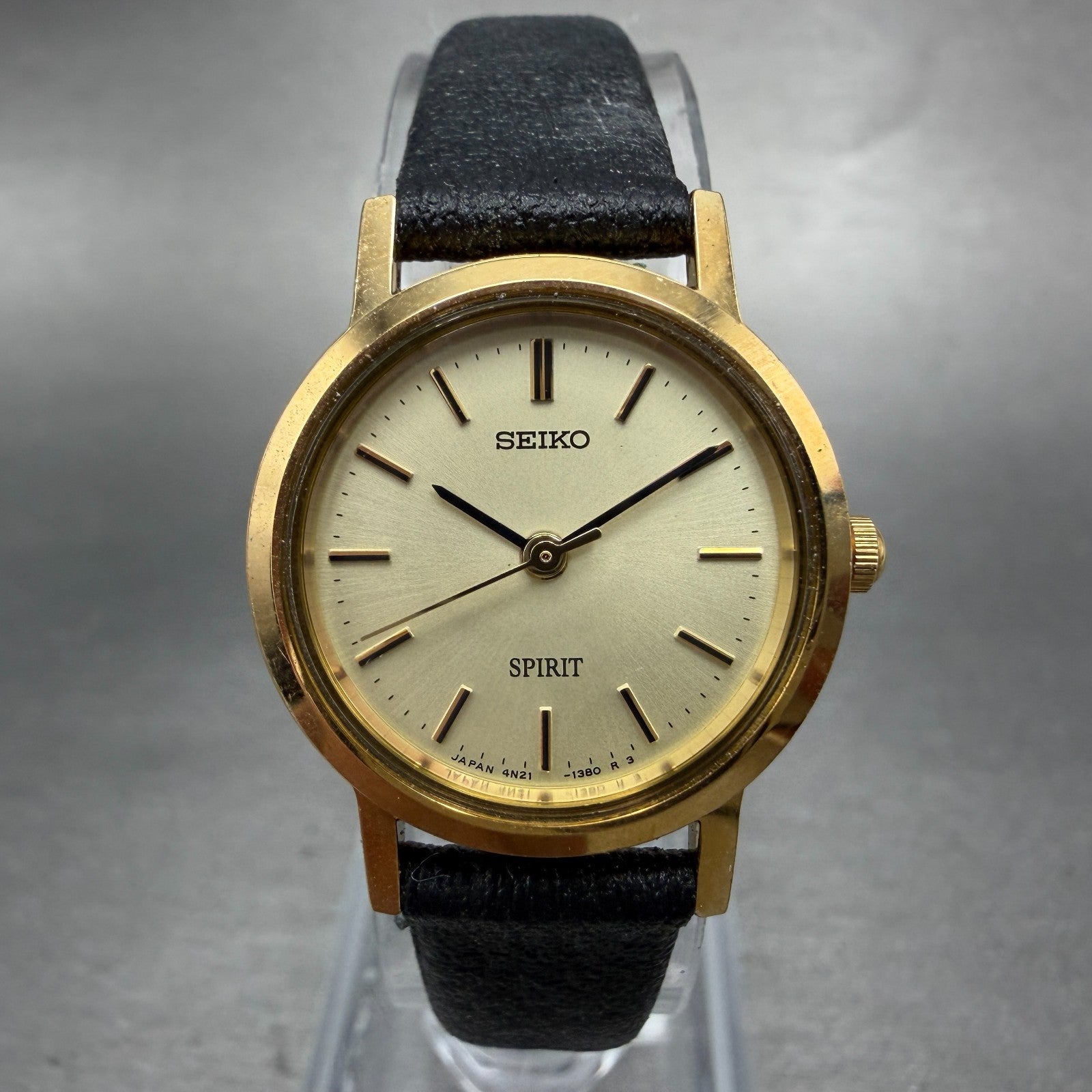 Seiko Spirit Watch Women 23mm Champagne Dial Gold Tone Round 4N21-0640 New Batt0