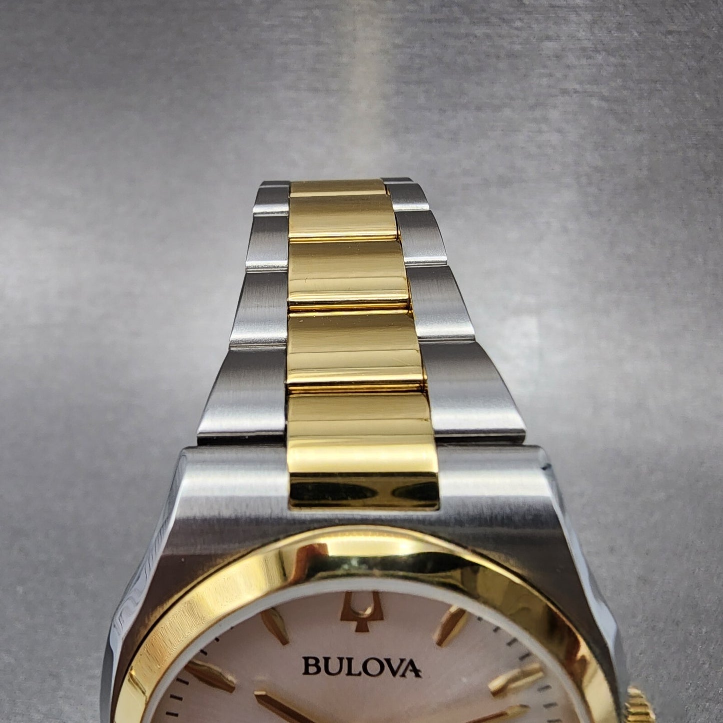 Bulova Surveyor Watch Women 34mm White Dial Two Tone Date Round Braclet 98M1324