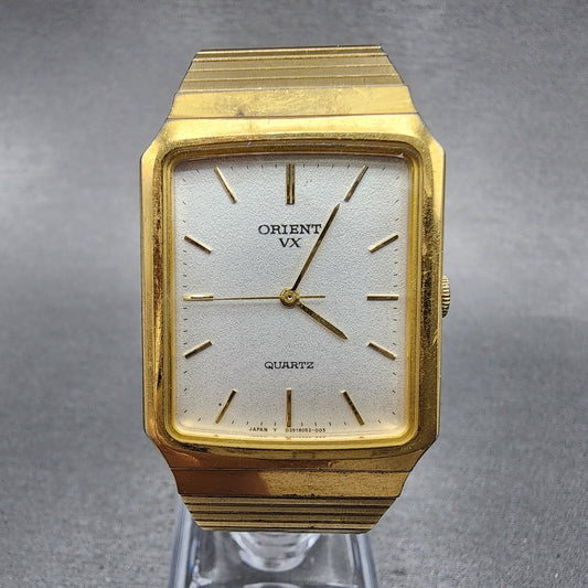 Orient VX Tank Watch Men 27mm Silver Dial Gold Tone Rectangle  PARTS