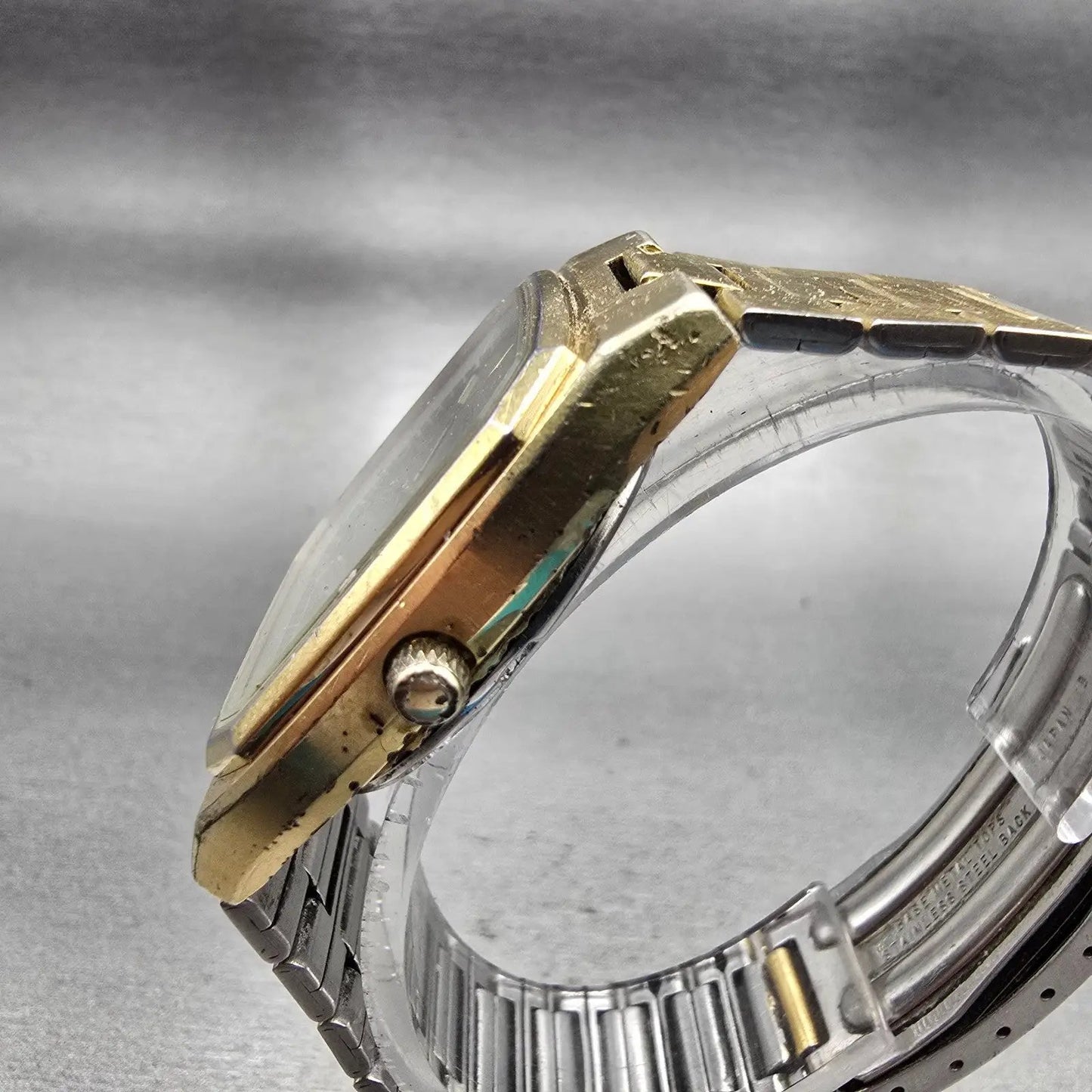 Seiko SQ Watch Men 32mm Silver Dial Gold Tone Daydate 8223-5249 New Battery VTG2