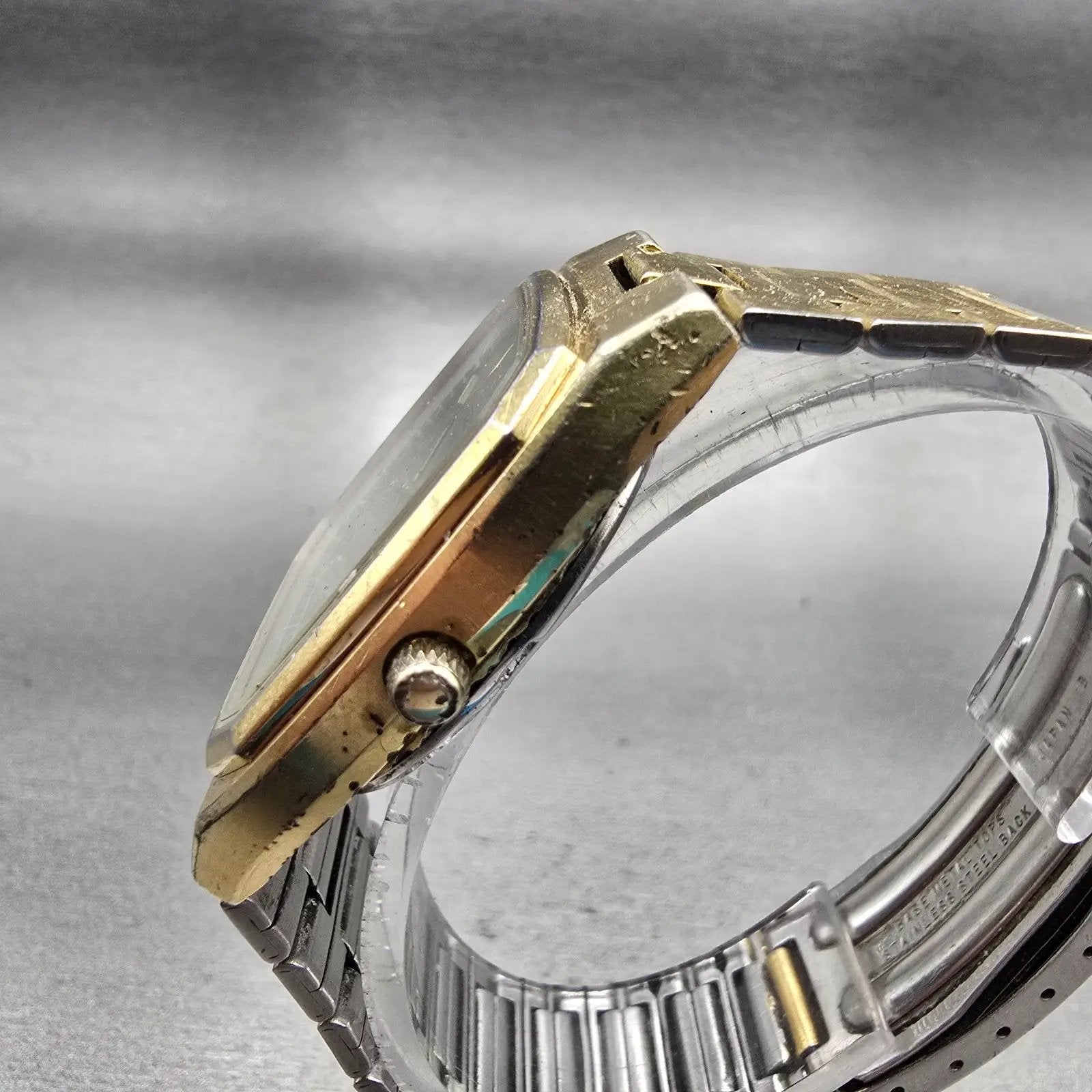Seiko SQ Watch Men 32mm Silver Dial Gold Tone Daydate 8223-5249 New Battery VTG2