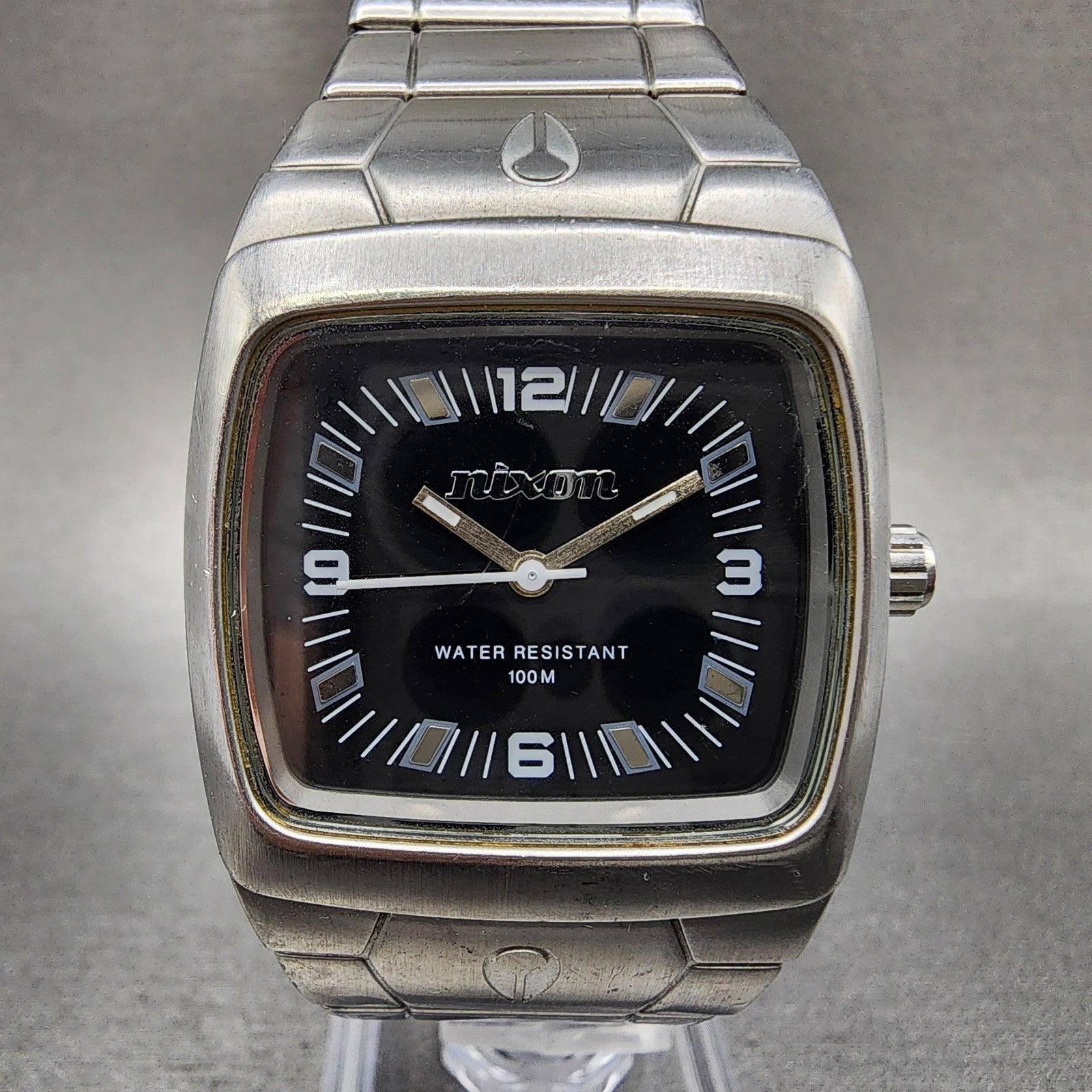 Nixon The Manual Watch Women 32mm Black Dial Silver Tone Rectangle New Battery0