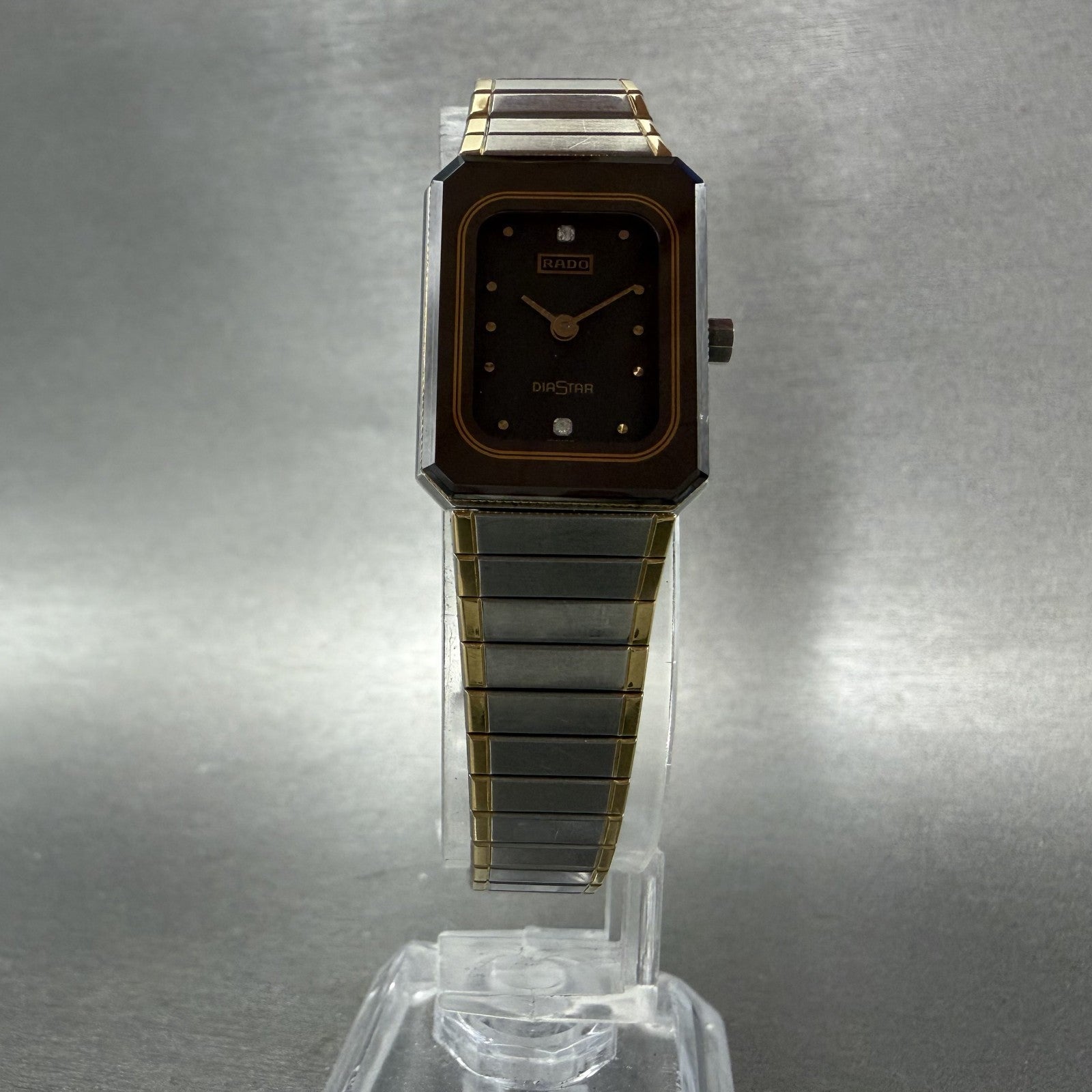 Rado Diastar Watch Women 18mm Black Dial Two Tone Rectangle 153.1016.3 New Batt5