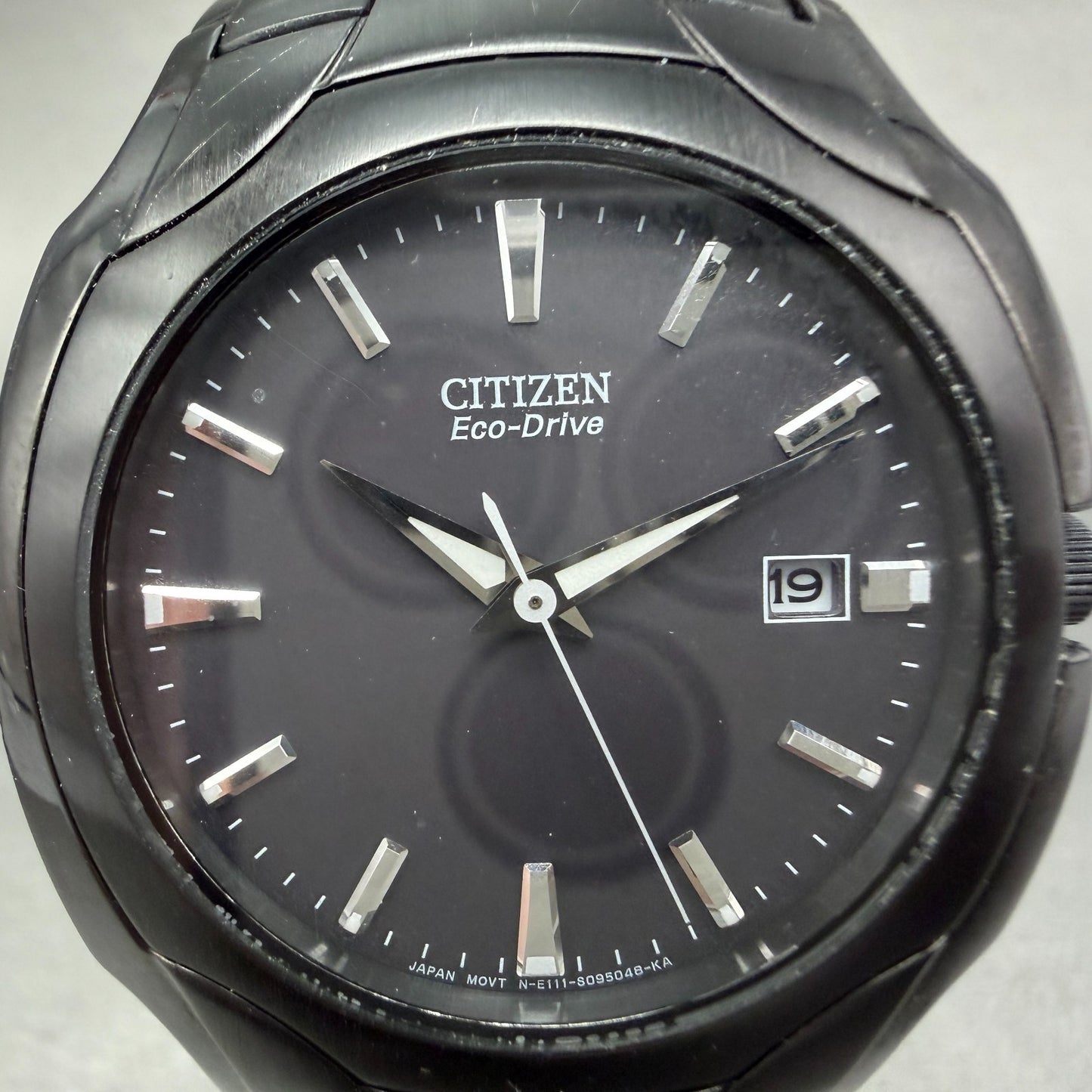 Citizen Eco-Drive Watch Men 38mm Black Dial Black Tone Date Round E111-S0634261