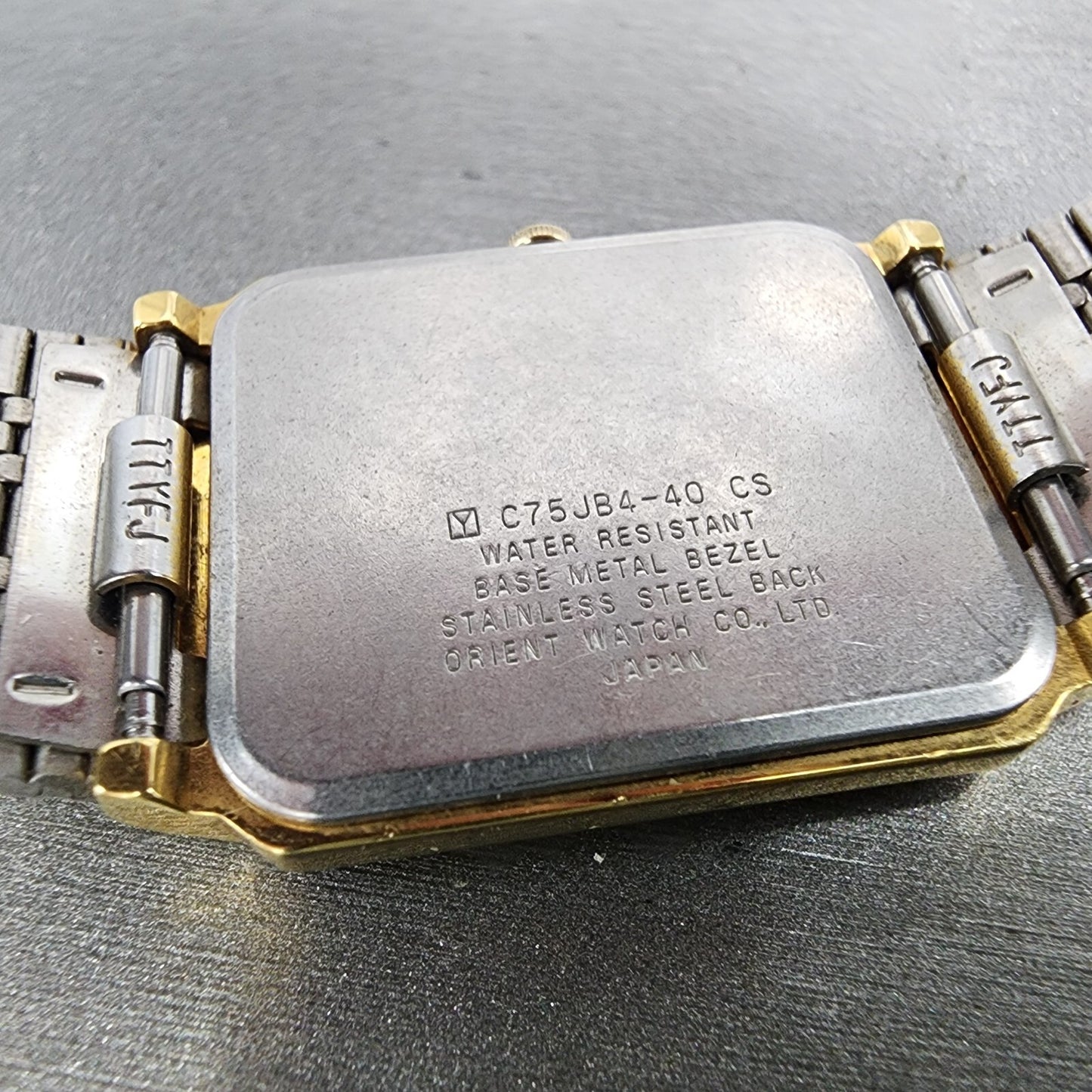 Orient Tank Watch Men 26mm Black Dial Gold Tone Rectangle New Battery VTG9