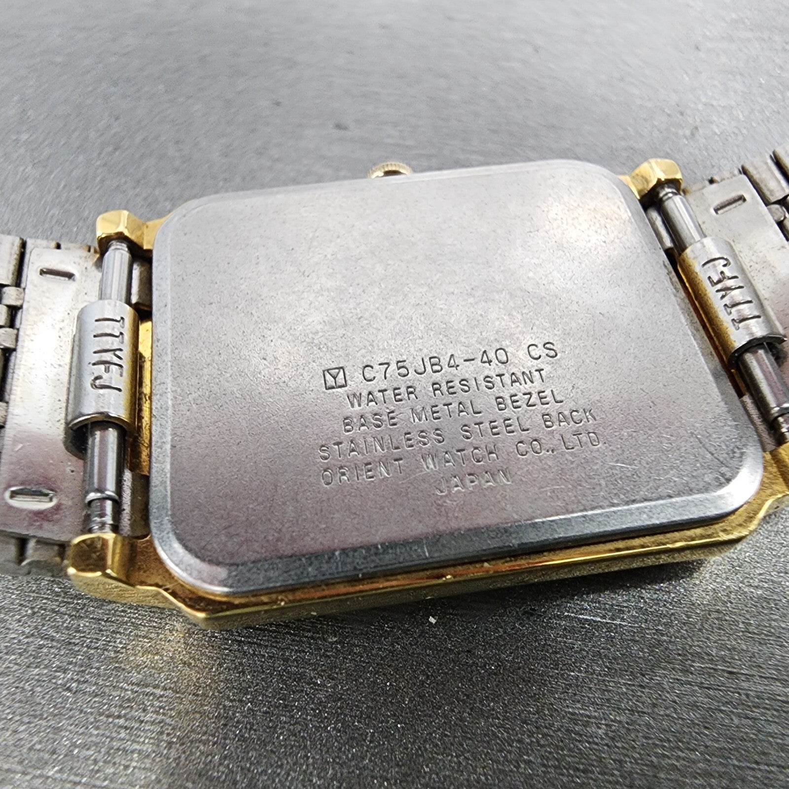 Orient Tank Watch Men 26mm Black Dial Gold Tone Rectangle New Battery VTG9