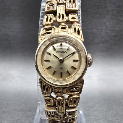 Seiko Watch Women 16mm Gold Dial Gold Nugget Round 11-0549 Manual Wind VTG JP0