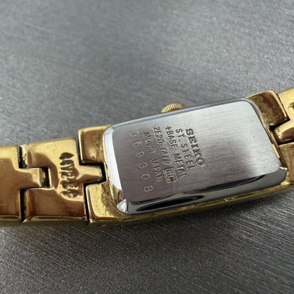 Seiko Watch Women 13mm Gold Dial Gold Tone Rectangle 2E20-7479 New Battery ABhbd9