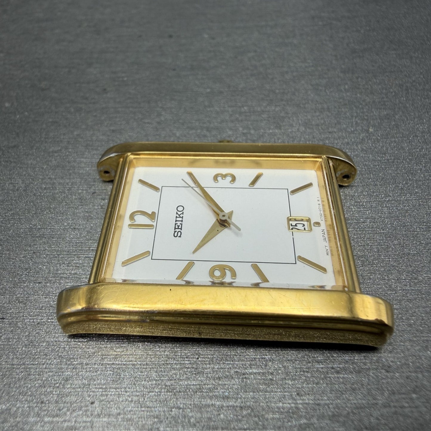 Seiko Tank Watch Men 28mm White Dial Gold Tone Rectangle Date V732-0449 PARTS4