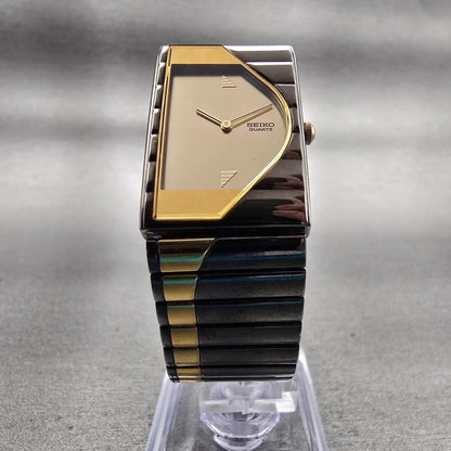 Seiko Half Moon Watch Women 20mm Gold Dial Two Tone Rectangle 2Y00-5G00 New Batt5