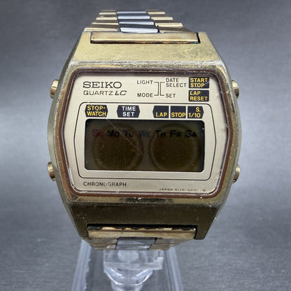 Seiko Digital Watch Men 35mm Two Tone Daydate Timer Vintage A128-5010 PARTS0
