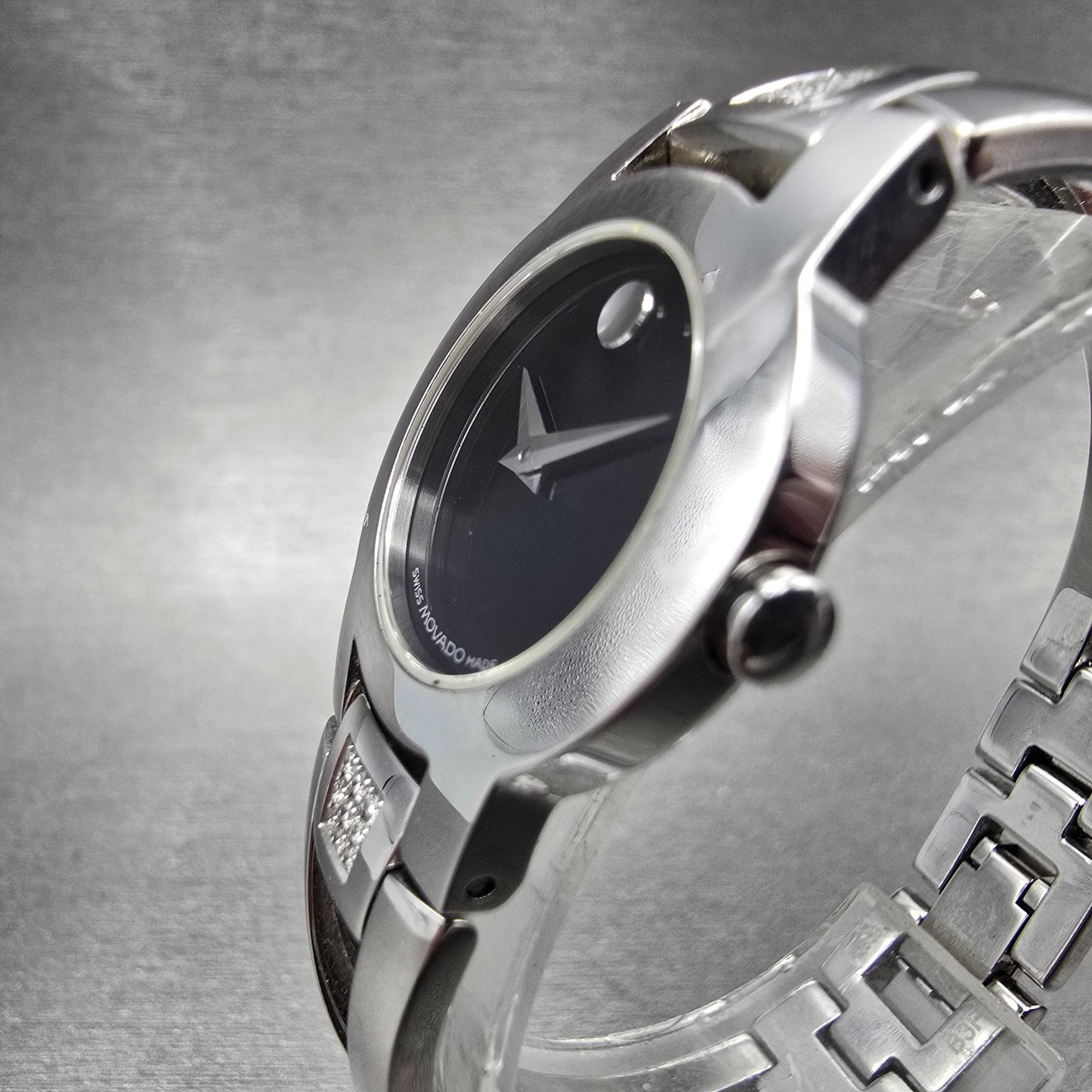 Movado Amorosa Watch Women 24m Black Dial Silver Tone 84 E4 1842 New Batt W/Box2