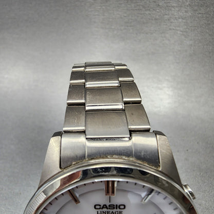 Casio Lineage Multiband 6 Watch Men 40mm White Dial Titanium Solar Runs4