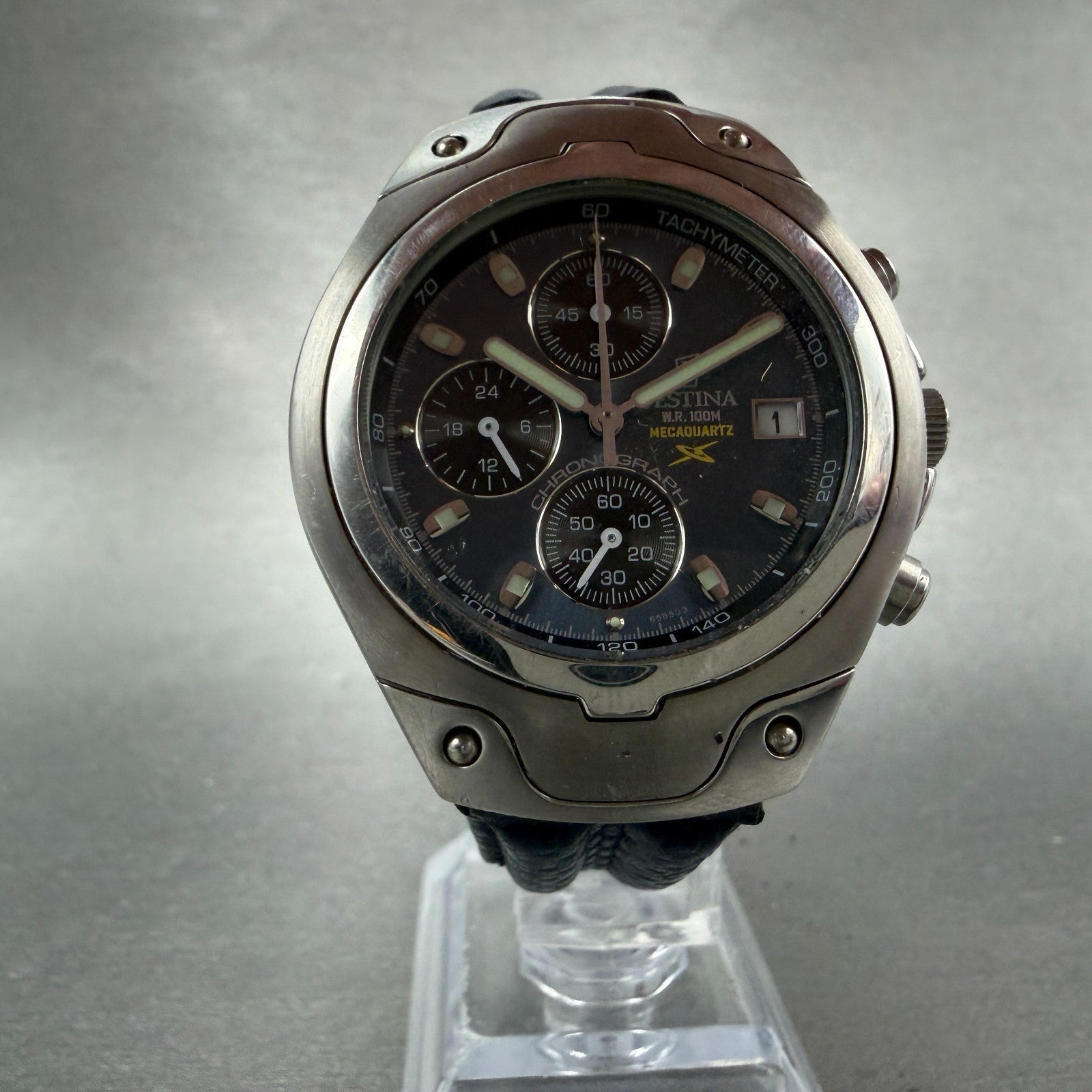 Festina Mecaquartz Chronograph Watch Men 38mm Blue Dial Steel Date PARTS6
