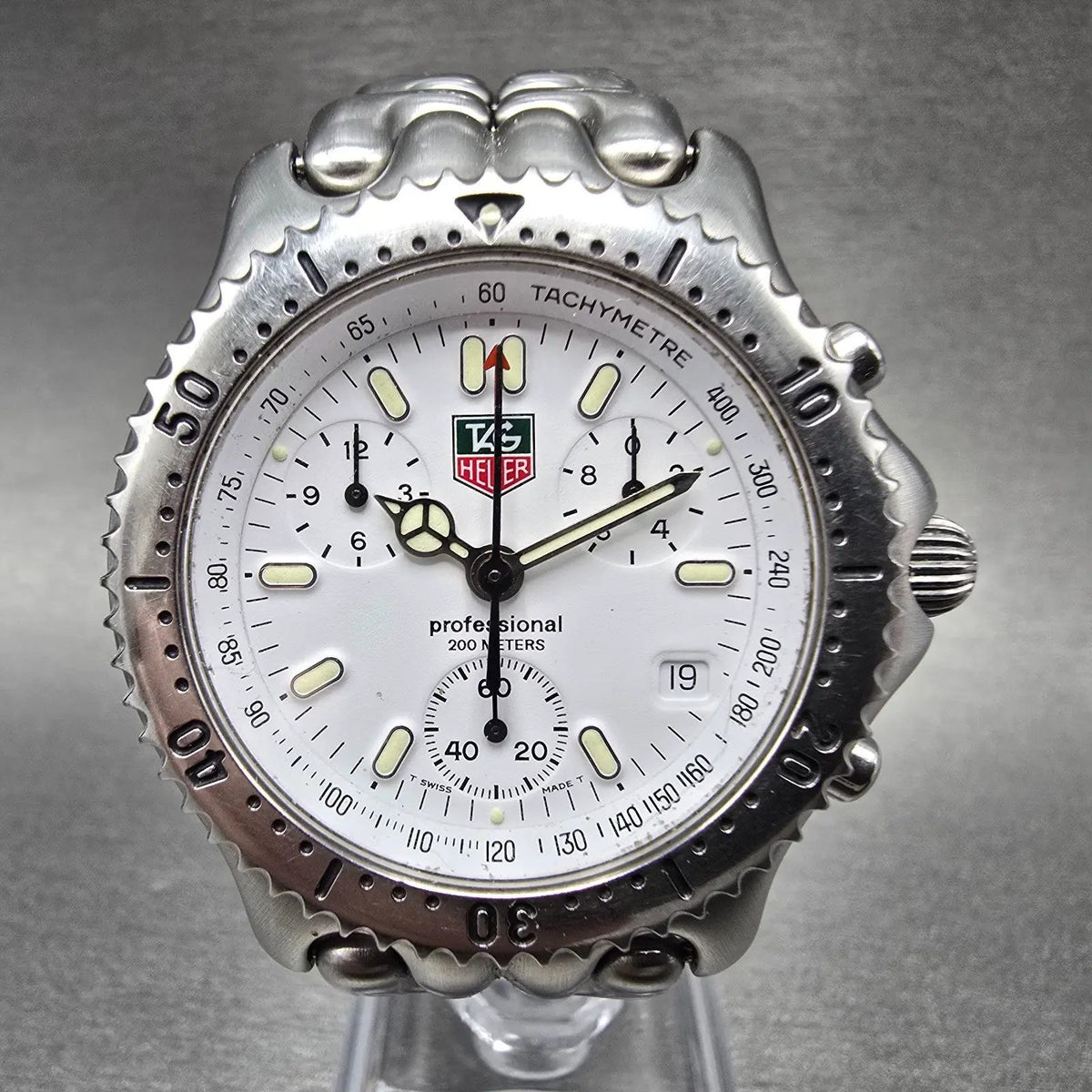 Tag Heuer Professional Chronograph Watch Men 38mm White Dial Steel Date CG11121