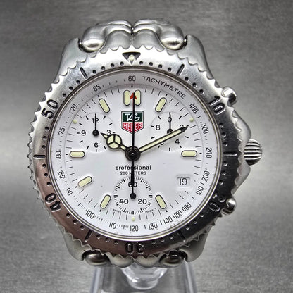 Tag Heuer Professional Chronograph Watch Men 38mm White Dial Steel Date CG11121