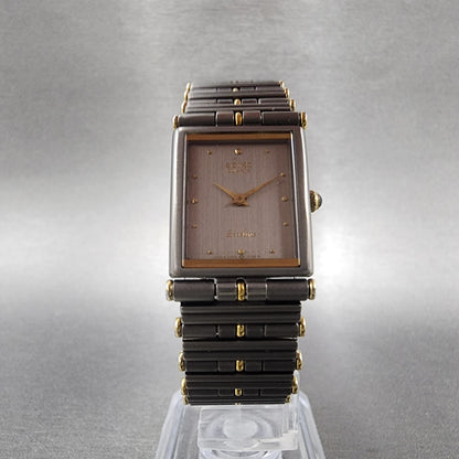 Seiko Exceline Tank Watch Women 18mm Gray Dial Two Tone Rectangle Titanium Runs5