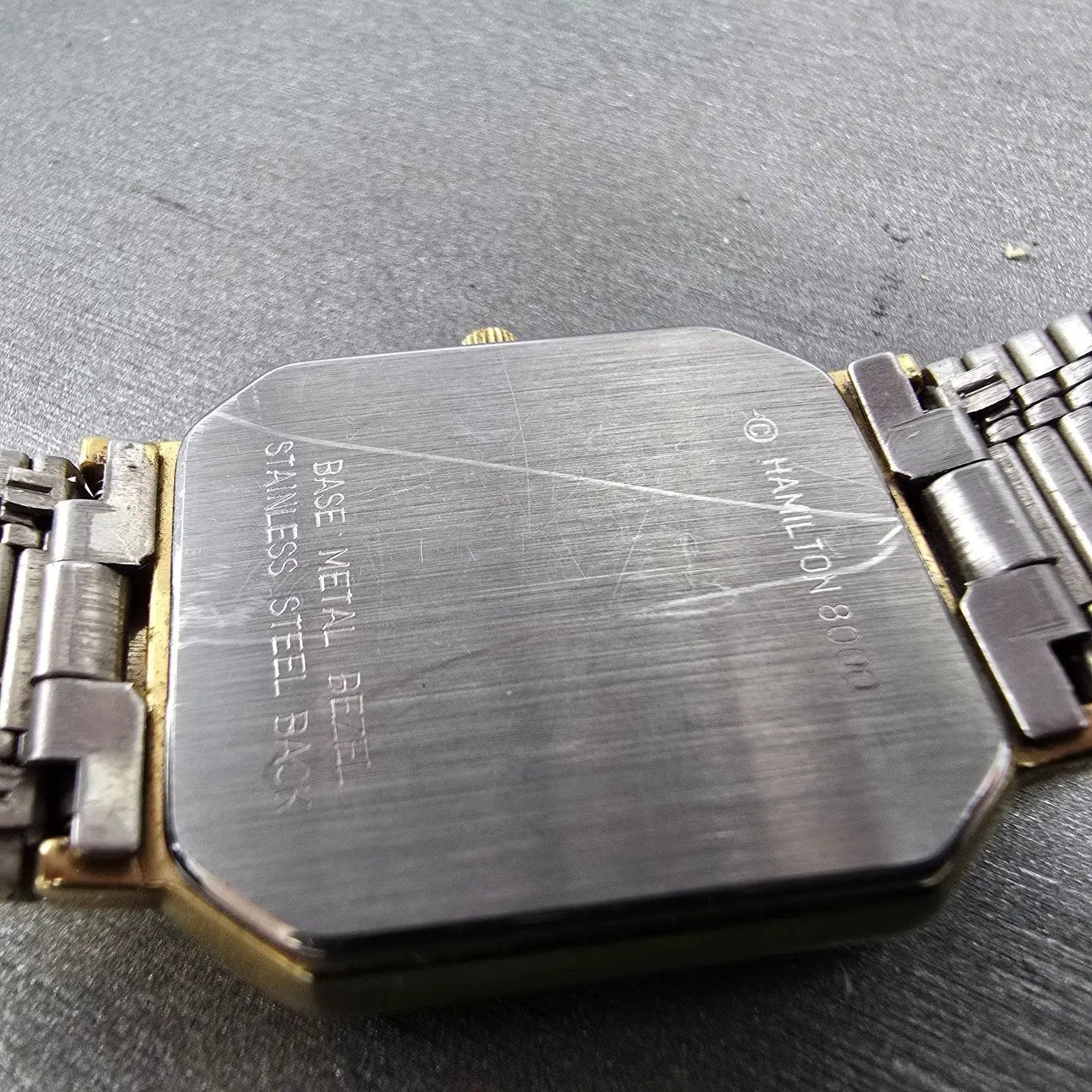 Hamilton Watch Men 28mm Gold Dial Gold Tone Date Rectangle 8000 New Battery9
