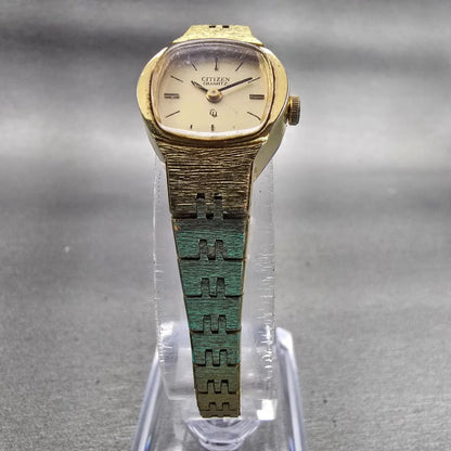 Citizen CQ Watch Women 17mm Champagne Dial Gold Tone Oval 4-153707 New Battery5