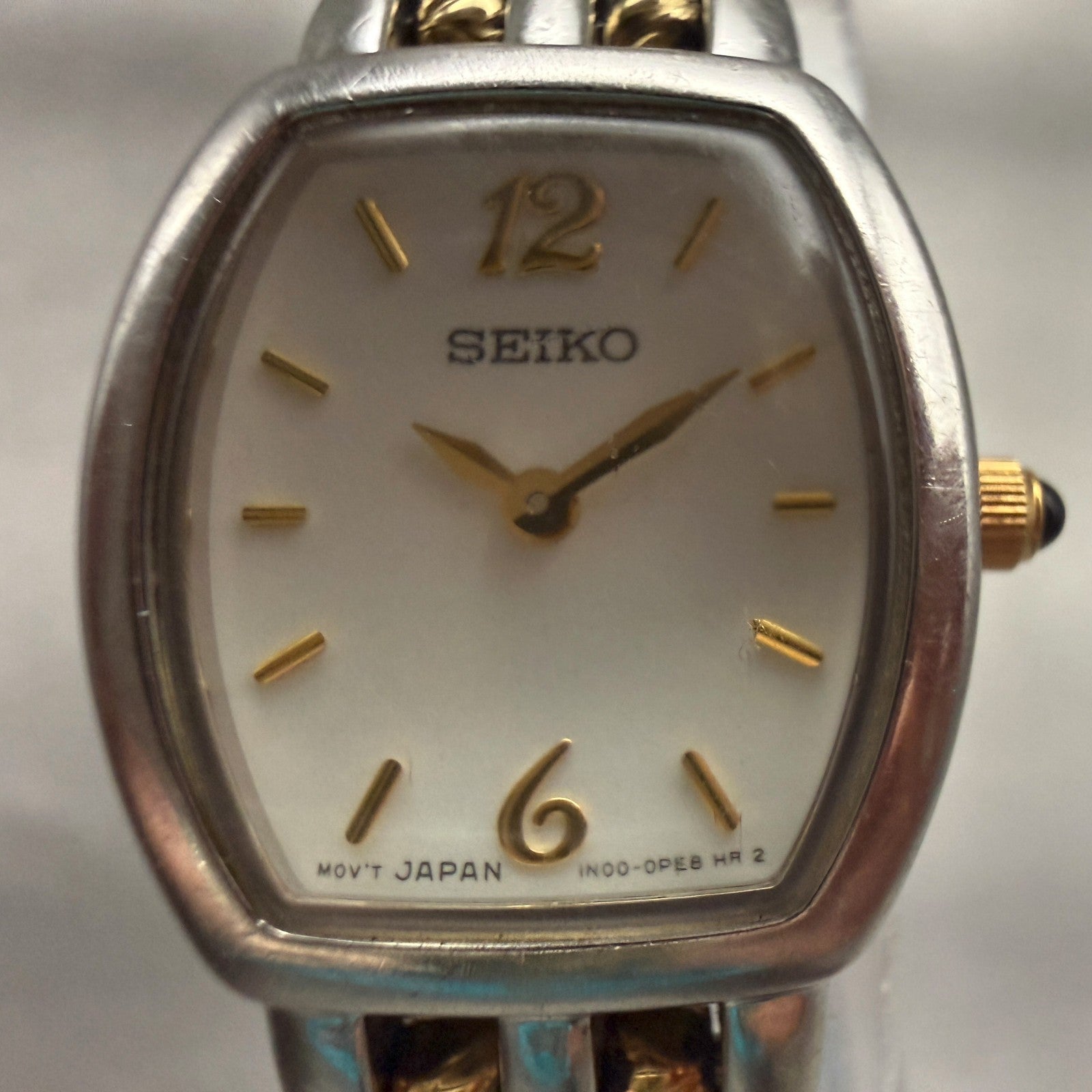 Seiko Watch Women 18mm White Dial Two Tone Oval 1N00-0KA0 New Battery1