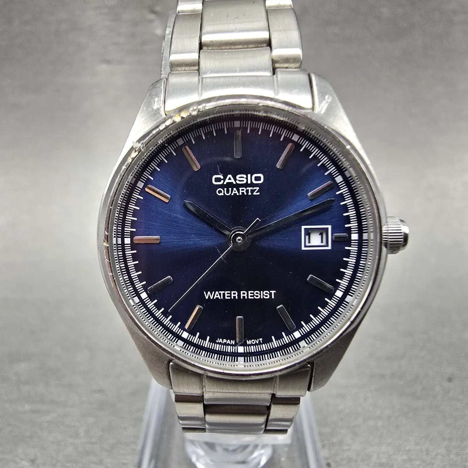 Casio Watch Women 26mm Blue Dial Silver Tone Date Round LTP-1175 New Battery0