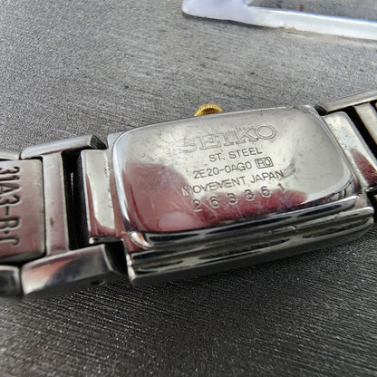Seiko Tank Watch Women 15mm Silver Dial Two Tone Rectangle 2E200AG0 New Battery9