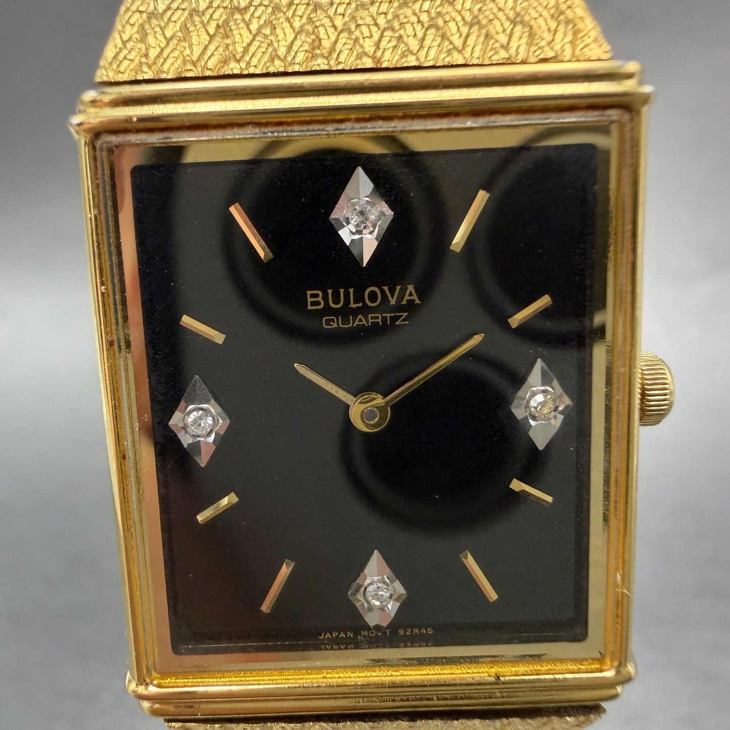 Bulova tank Watch Men 25mm Black Dial gold Tone Rectangle 92R45 New Battery1