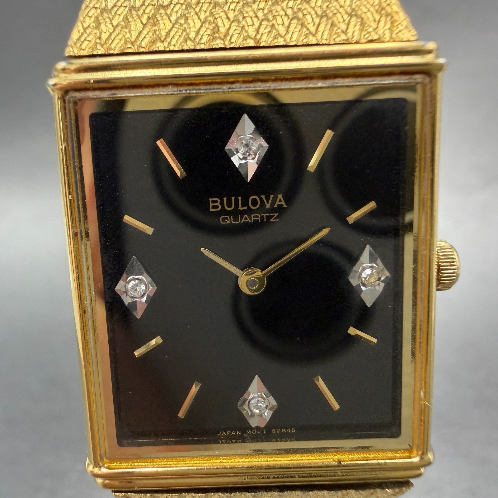Bulova tank Watch Men 25mm Black Dial gold Tone Rectangle 92R45 New Battery1
