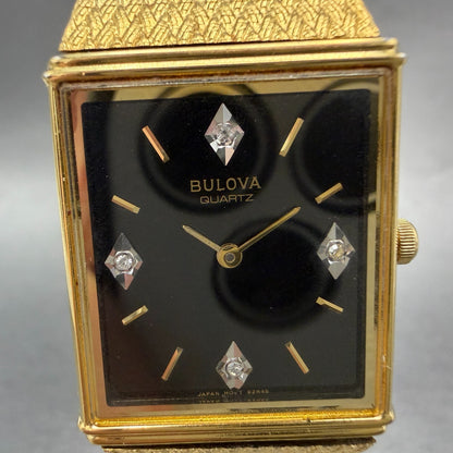Bulova tank Watch Men 25mm Black Dial gold Tone Rectangle 92R45 New Battery1