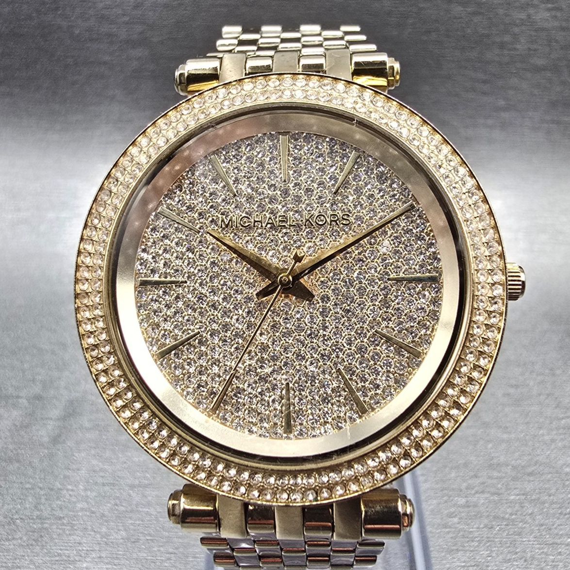 Michael Kors Darci Watch Women 39mm Gold Dial Gold Tone Gemmed MK-3438 New Batt0