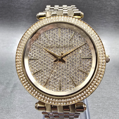 Michael Kors Darci Watch Women 39mm Gold Dial Gold Tone Gemmed MK-3438 New Batt0
