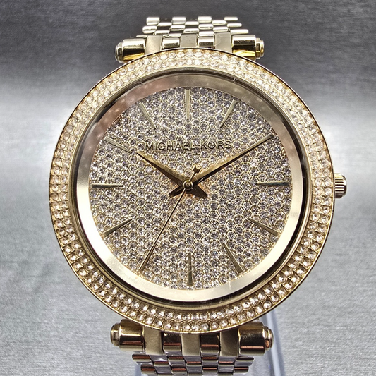 Michael Kors Darci Watch Women 39mm Gold Dial Gold Tone Gemmed MK-3438 New Batt0