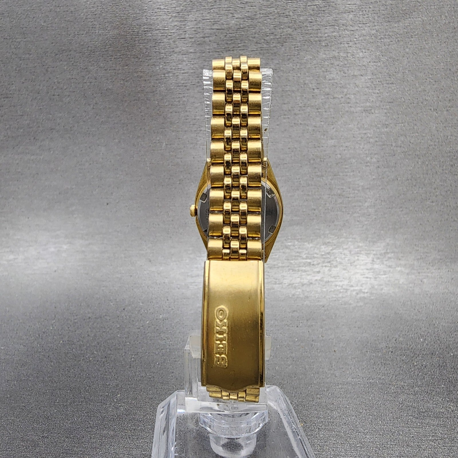 Seiko Watch Women 24mm Black Tone Gold Tone Daydate Round 7N830041 New Battery7