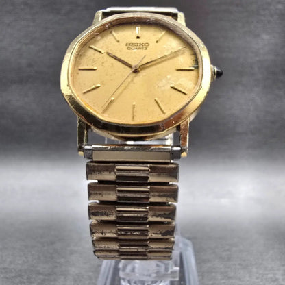Seiko Watch Men 33mm Gold Dial Gold Tone Round 5931-5059 New Battery Vintage5