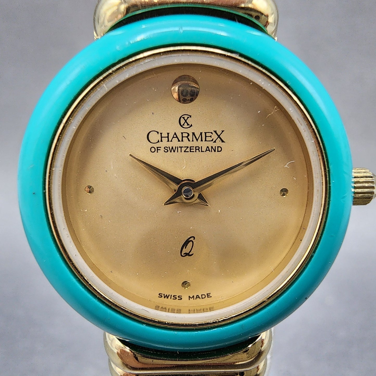 Charmex Watch Women 25mm Gold Dial Gold Tone Round Interchangeable Bezel New Bat1