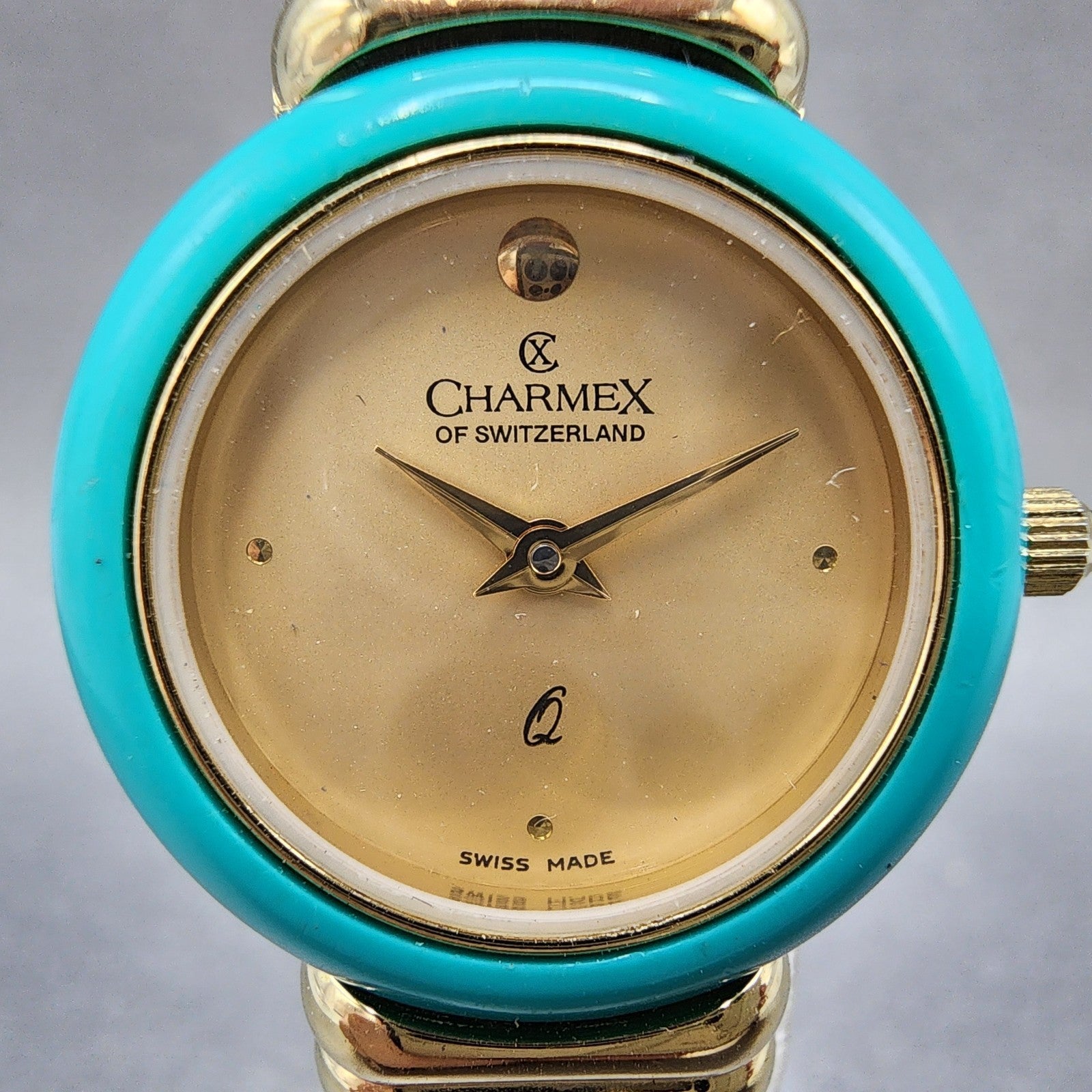 Charmex Watch Women 25mm Gold Dial Gold Tone Round Interchangeable Bezel New Bat1