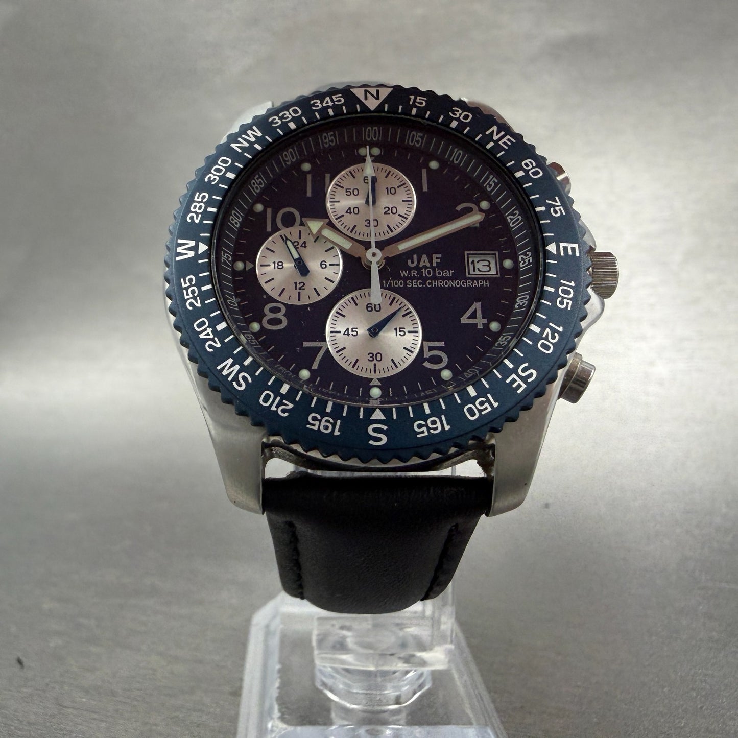 Citizen Chronograph Watch Men 40mm Blue Dial Steel Date Round JAF 0610 New batt5