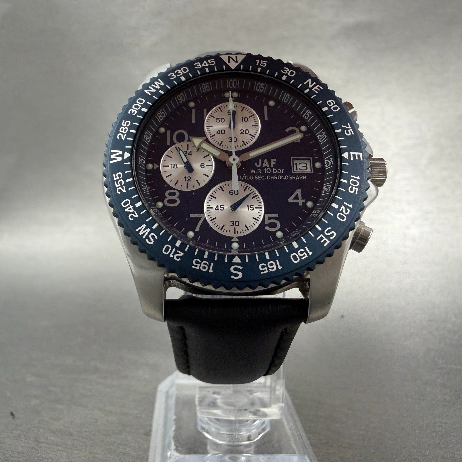 Citizen Chronograph Watch Men 40mm Blue Dial Steel Date Round JAF 0610 New batt5
