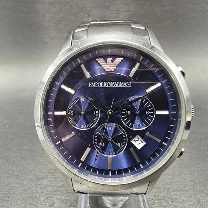 Emporio Armani Chronograph Watch men 43mm Blue Dial Steel Date Round New Battery0