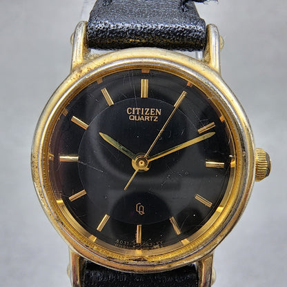Citizen CQ Watch Women Watch Women 22mm Black Dial Gold Tone Round New Battery1