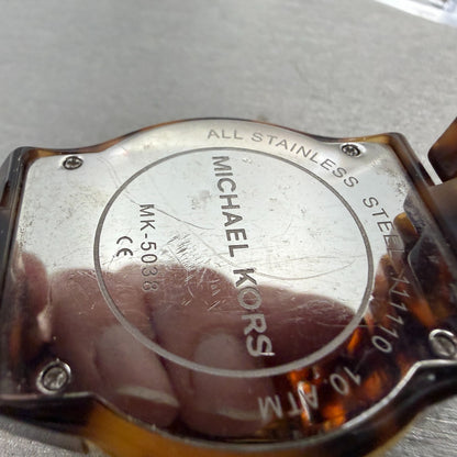 Michael Kors Watch Women 37mm Brown Dial Gold Brown Tone Daydate New Battery PT9