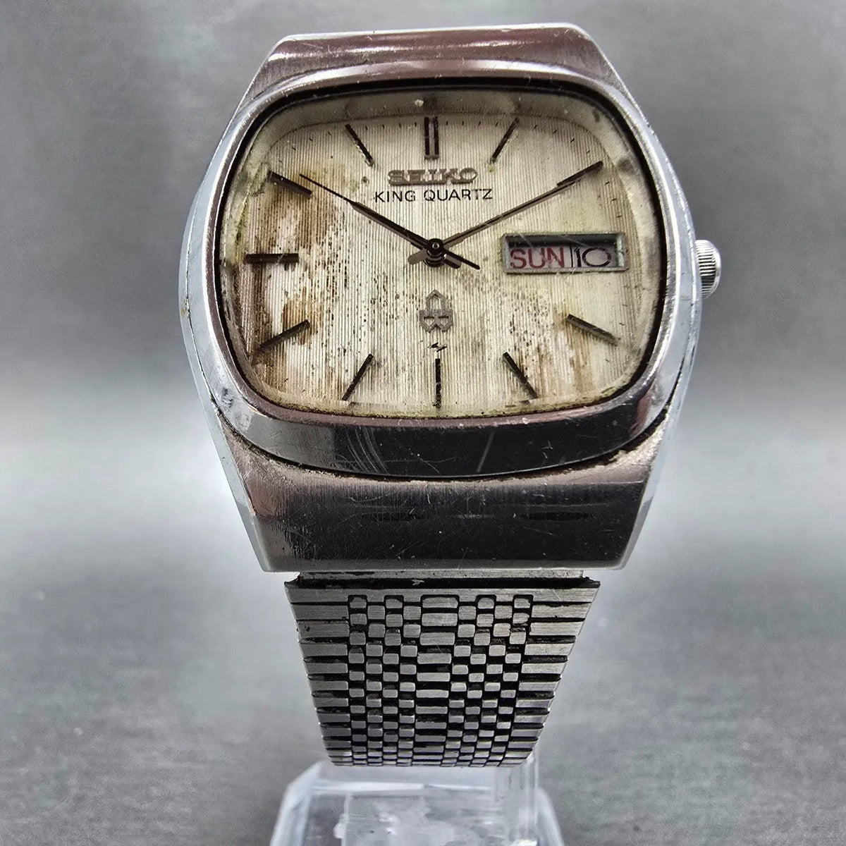 Seiko King Quartz Watch Men 34mm White Dial Silver Daydate 5856-5010 PARTS6