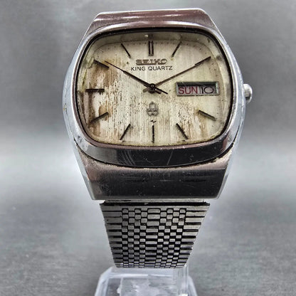 Seiko King Quartz Watch Men 34mm White Dial Silver Daydate 5856-5010 PARTS6